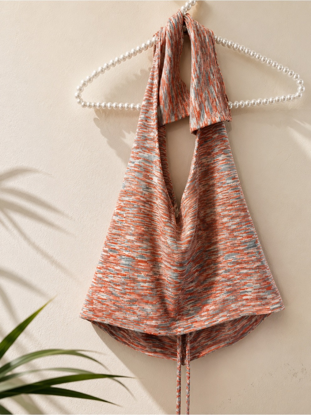 Dreamers Orange & Cream Ribbed Halter Top